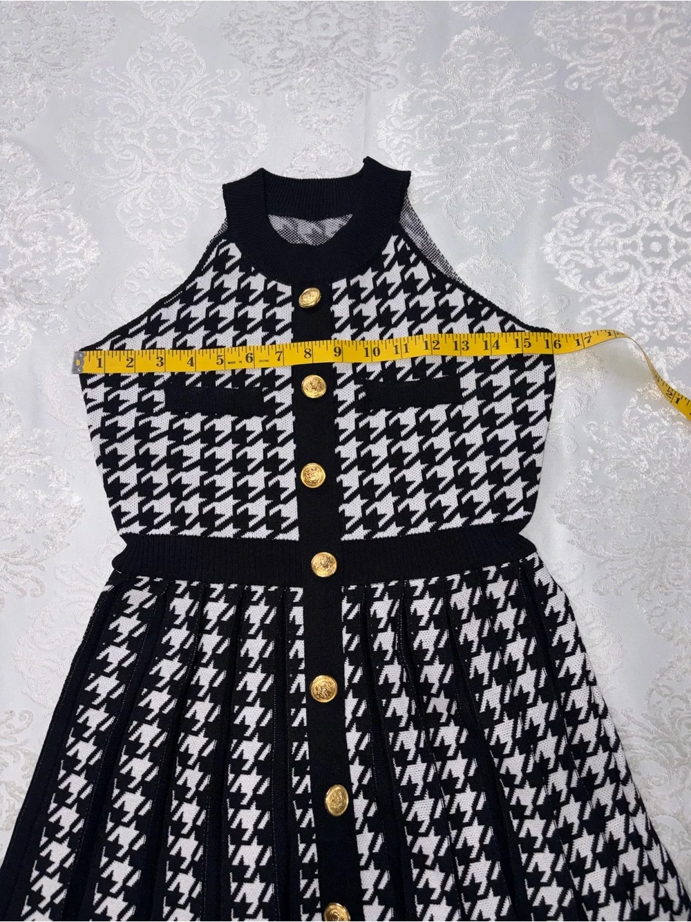 Miss Rosier Jacqueline Black Houndstooth Knit Mini Dress Pleated Size Medium NWT - Picture 10 of 10